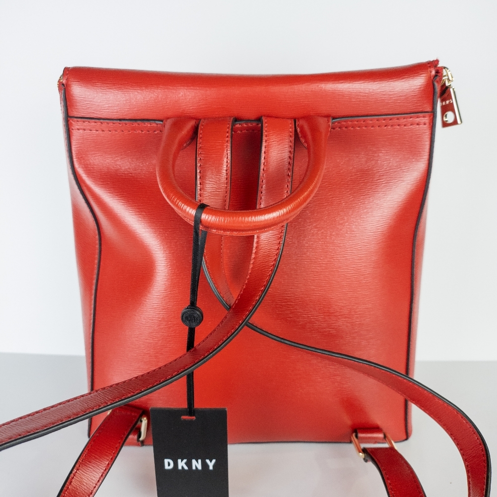 DKNY Bryant Leather Top Zip Backpack -Bright Red - Picture 6 of 7